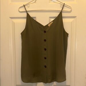 LOFT Silky Olive Green Button-Front Tank Top